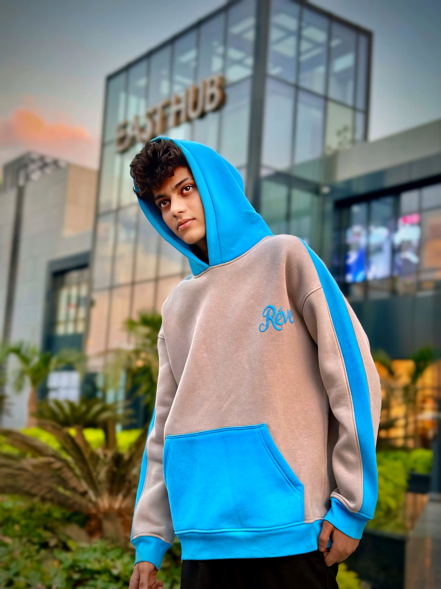 Rêve Two-Tone Premium Hoodie – Grey × Light Blue